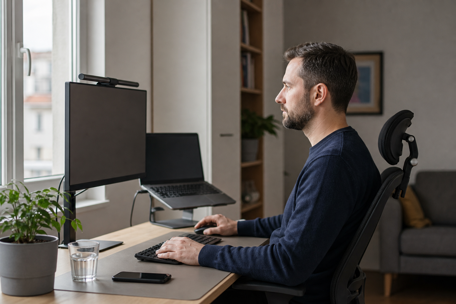 Ergonomski postavljeno radno mjesto s monitorom u razini očiju